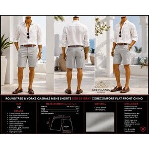 Roundtree & Yorke Casuals Mens  Short Size 32 Chino Shorts Ivory light